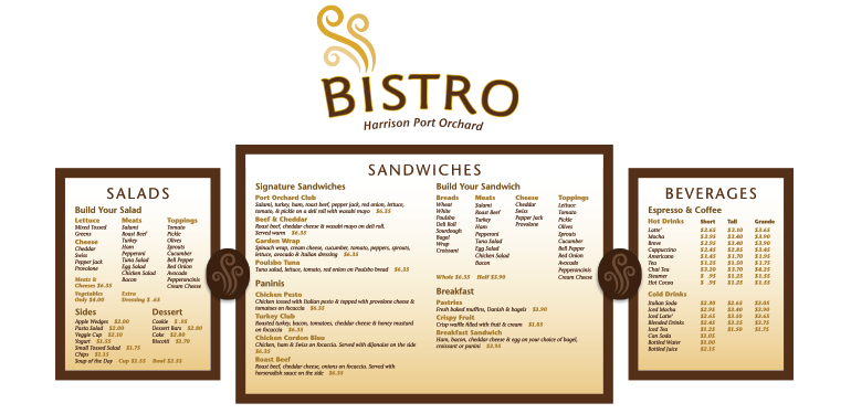 Harrison Medical Center: Bistro Cafe Logo and Menu Boards