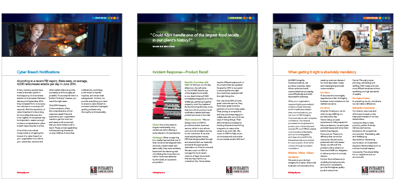 K&H Integrity Communications: Capabilities Sales Sheets